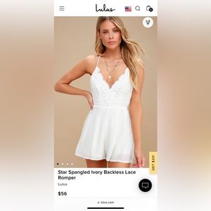 Lulus- Star Spangled Ivory Backless Lace Romper-Medium